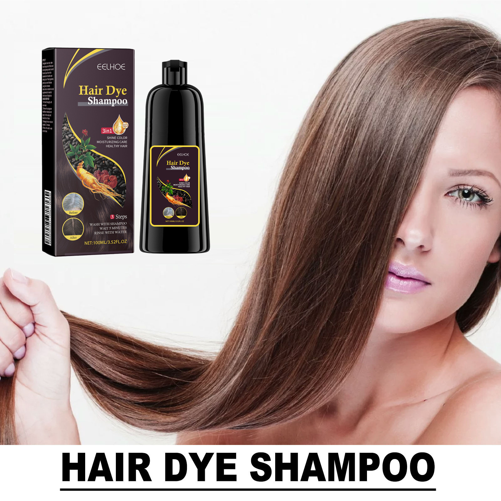 EELHOE shampoo para cabello negro, esencia de polvo