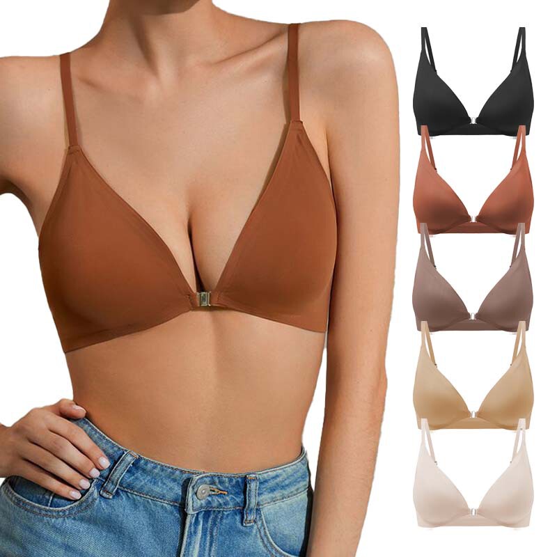 Cross-Border Front Buckle Bra for Women, Seamless, Sexy, Plus Size, Thin, Small Chest, Push-Up, Adjustable, Women's Beautiful Back Bra