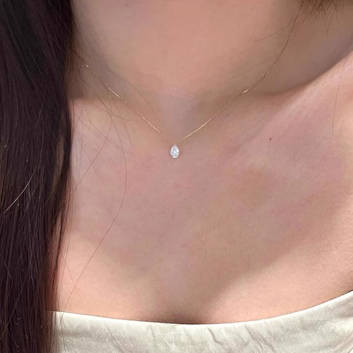Minimalist style, light luxury, ultra-fine drop-shaped sparkly diamond simple chain pendant necklace for women, new autumn/winter version, commutation choker chain