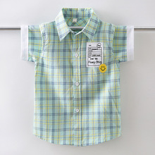 新款男童衬衫短袖纯棉儿童格子衬衣中大童男孩上衣夏休闲洋气寸衫