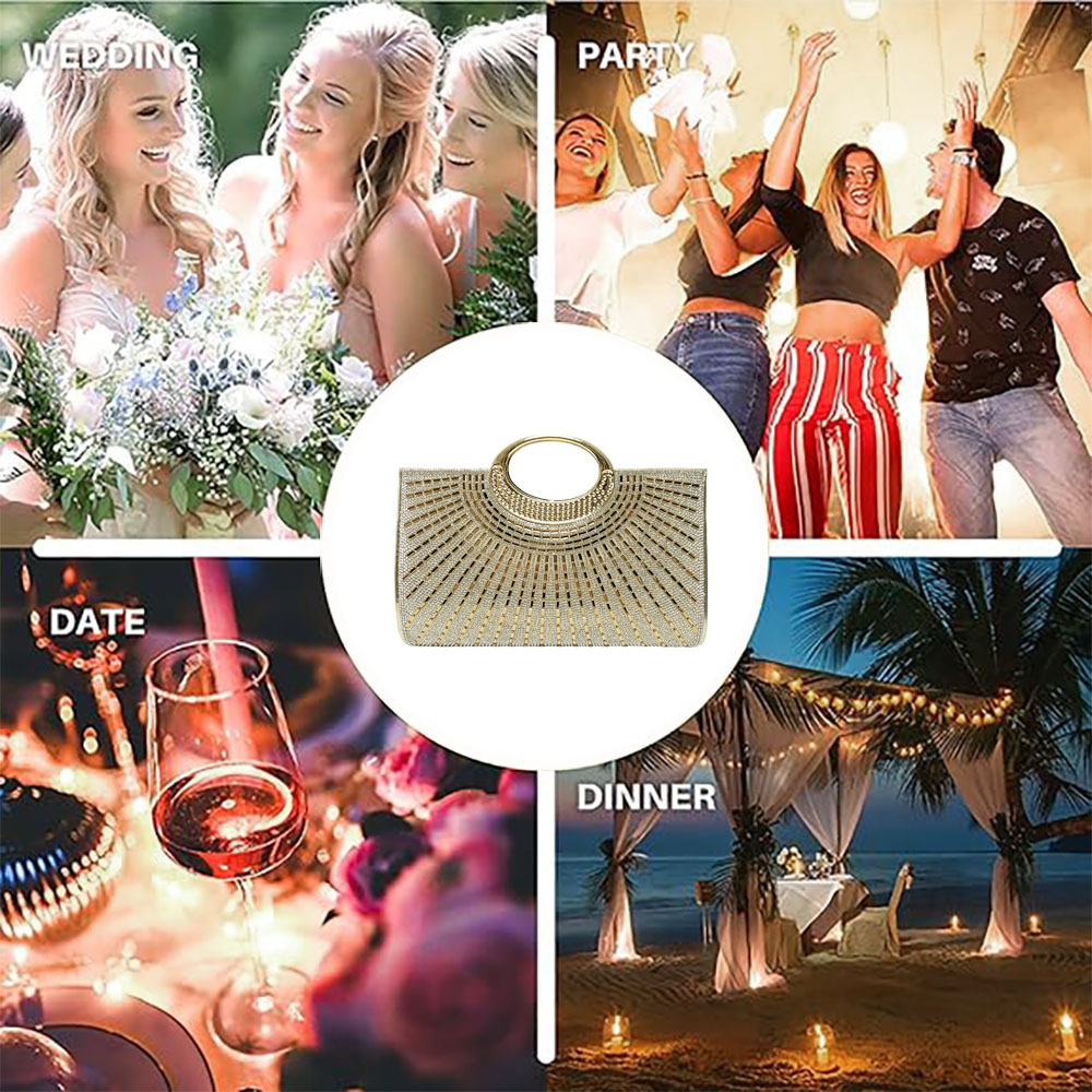 Borsa a mano retrò con strass elegante pochette da sera a catena_voghion.com