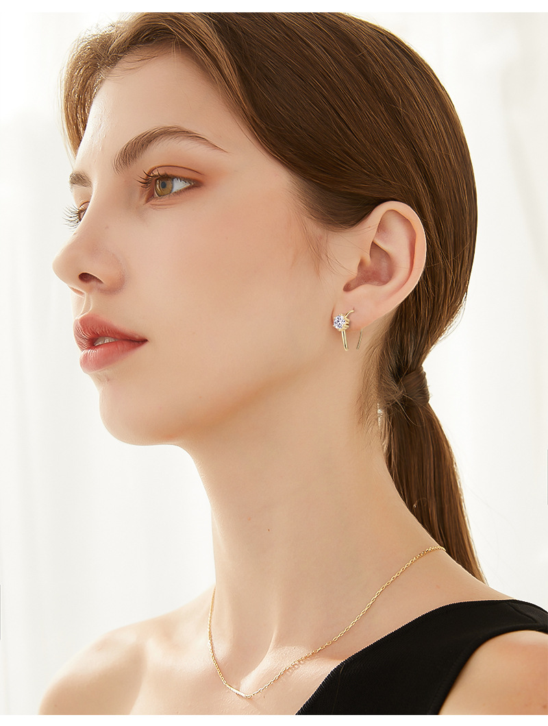 Fashion Design K-gold Jewelry for Women Elegant  U-shaped Stud Earrings Dazzling S925 Silver Inlaid Moissanite Earrings for Girls Birthday Gift