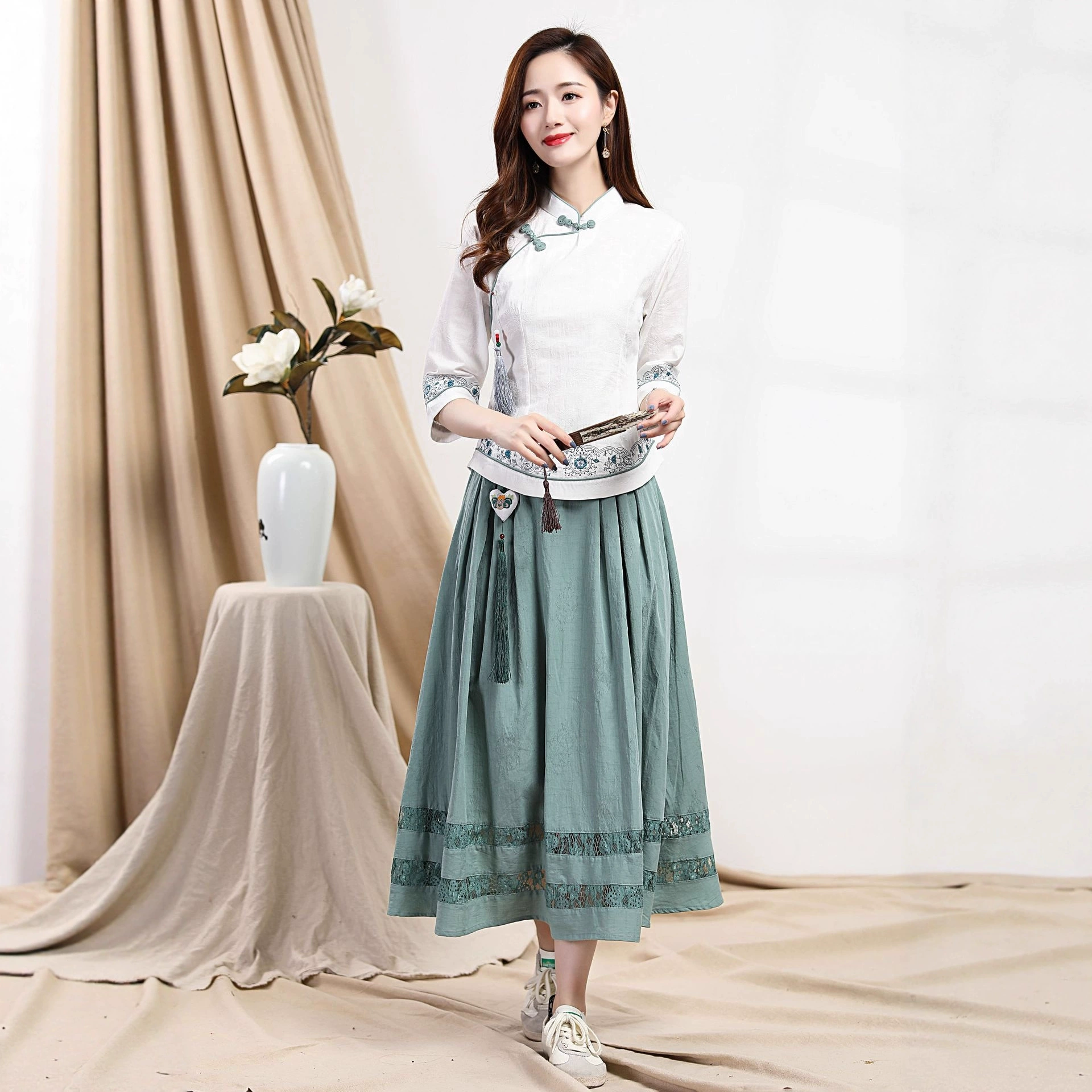 Женский топ с короткими рукавами Hanfu Junior, из хлопка и льна 2826, облегающий короткий топ с короткими рукавами, для лета