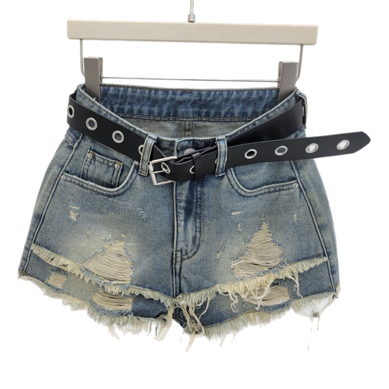 Pantalones Cortos de Mezclilla con Tiro Alto y Rotos Desgastados para Primavera y Verano