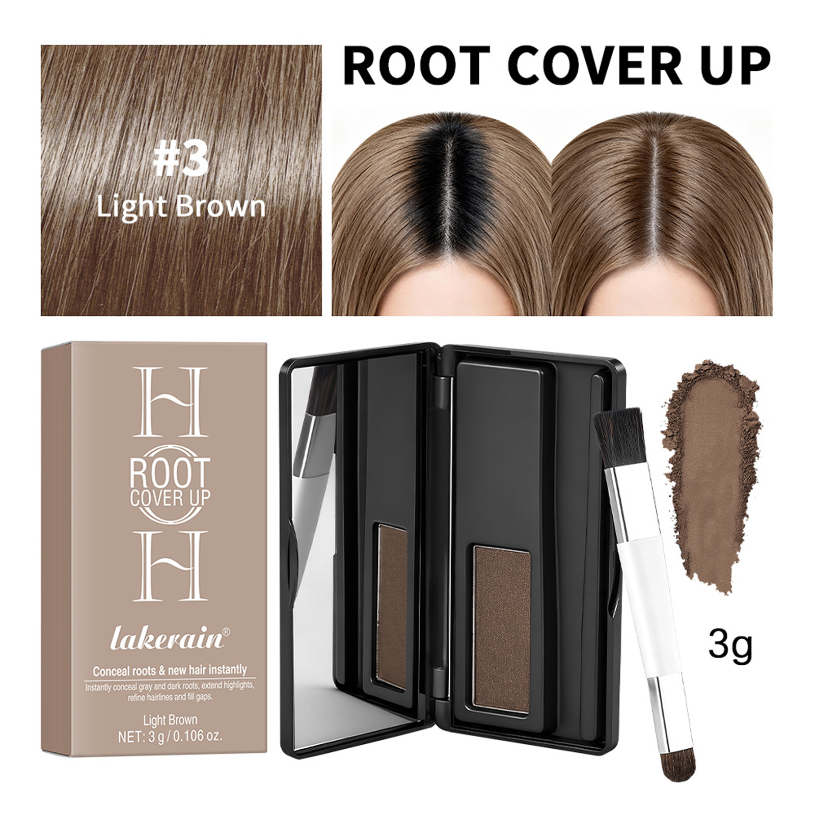 Polvo Retocador de Raíces Capilares, Retoque de Color, Efecto Denso y Esponjoso, para Raíz del Cabello