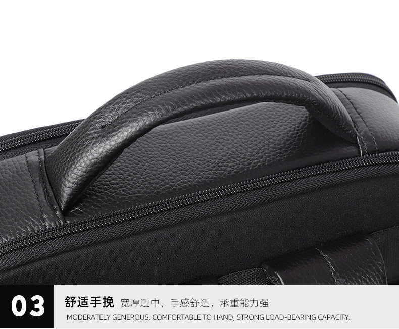 Ba lô nam da bò thật công suất lớn, ngăn laptop 16 inch, chống nước đa chức năng — Màu đen chi tiết 23