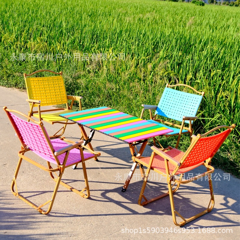Rainbow-Colored Aluminum Alloy Egg Roll Table with Pp Board Kermit Chair Outdoor Camping Foldable Waterproof Durable Set