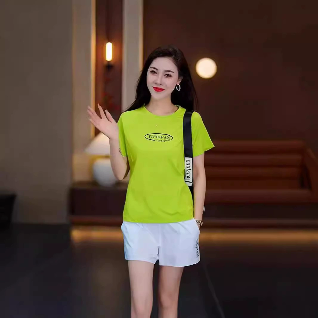Реальная съемка нового танца Ян Липин танцует костюм женский короткий рукав спортивный топ с круглым вырезом и коротким рукавом повседневный t