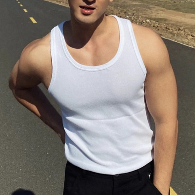 美式夏季重磅运动健身背心粗螺纹修身篮球训练无袖坎肩T恤男上衣|ms