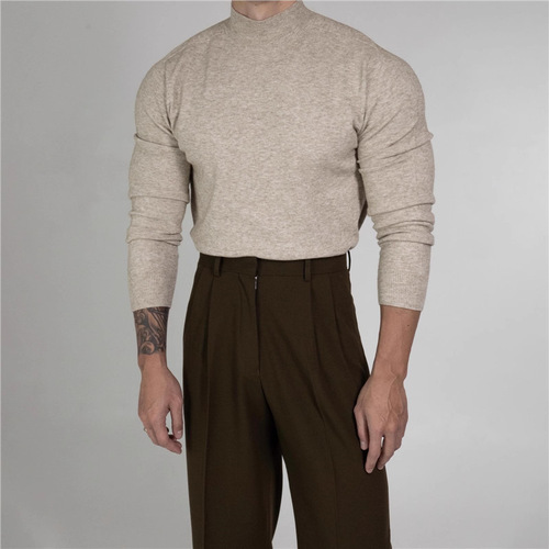 Men's Half-Turtleneck Knitted Sweater—Autumn/Winter New Arrival, Korean Style, Trendy, All-Match, Slim-Fit Fleece-Quilted Base Layer Pullover