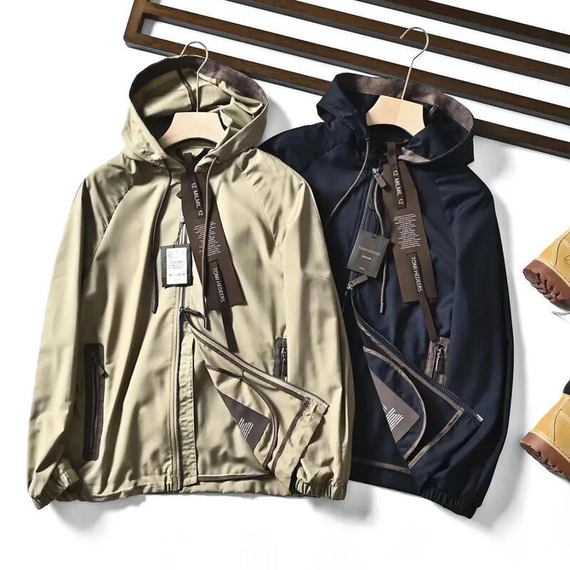 Men's Spring and Autumn Thin Casual Hooded Jacket with Suede Trim, Lightweight, Waterproof, Wrinkle-Resistant, Breathable 11310