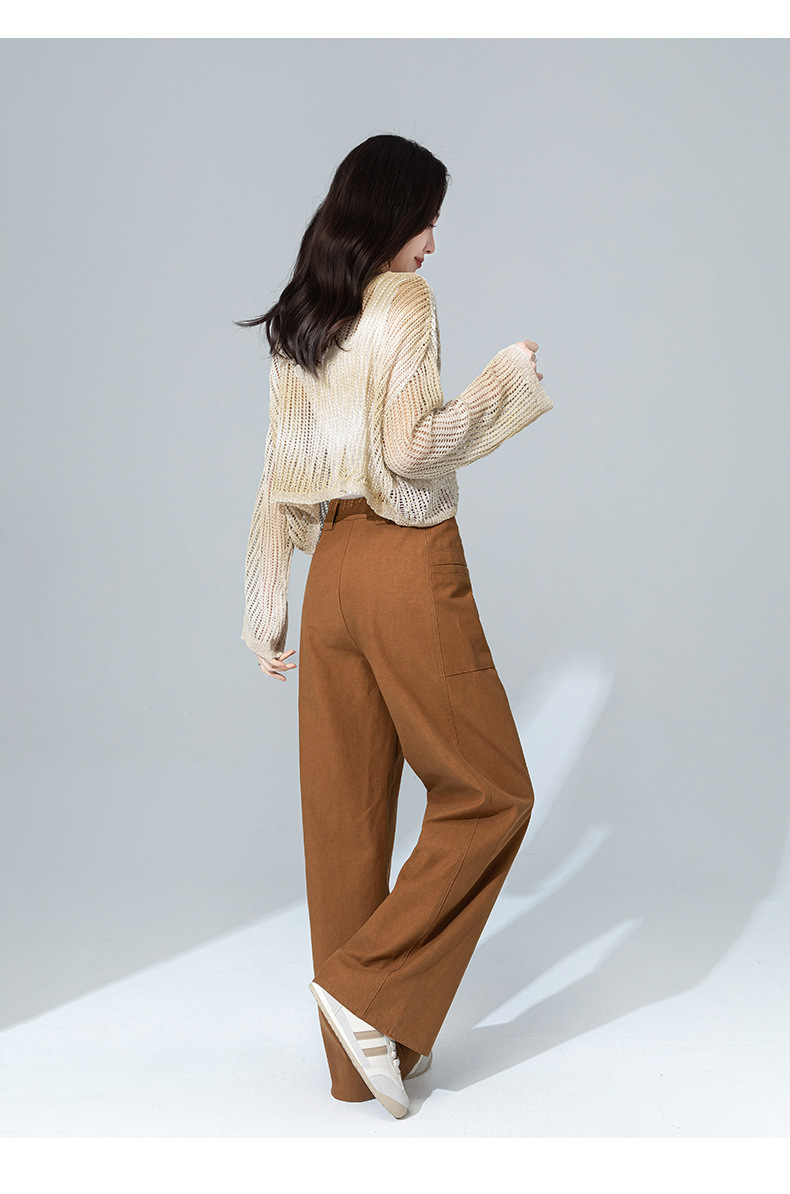 Quần jean nữ cạp cao ống rộng dáng suông chất cotton Tencel mềm mại — Màu bí ngô chi tiết 22