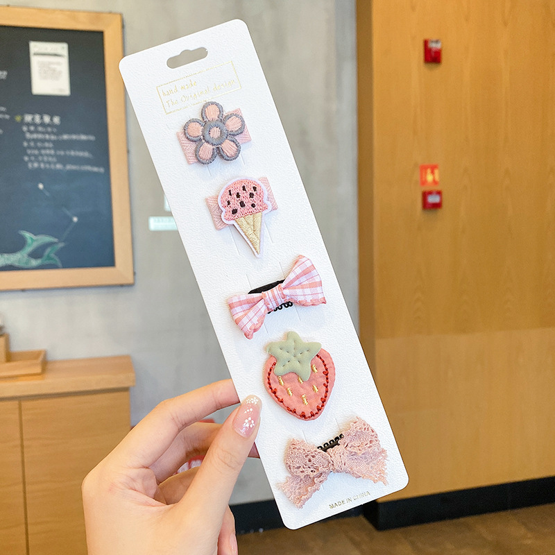 Niños lindos flores de dibujos animados clip para el cabello bebé pequeño clip no lastimar el cabello de la tela de la niña clip de borde de la mejilla