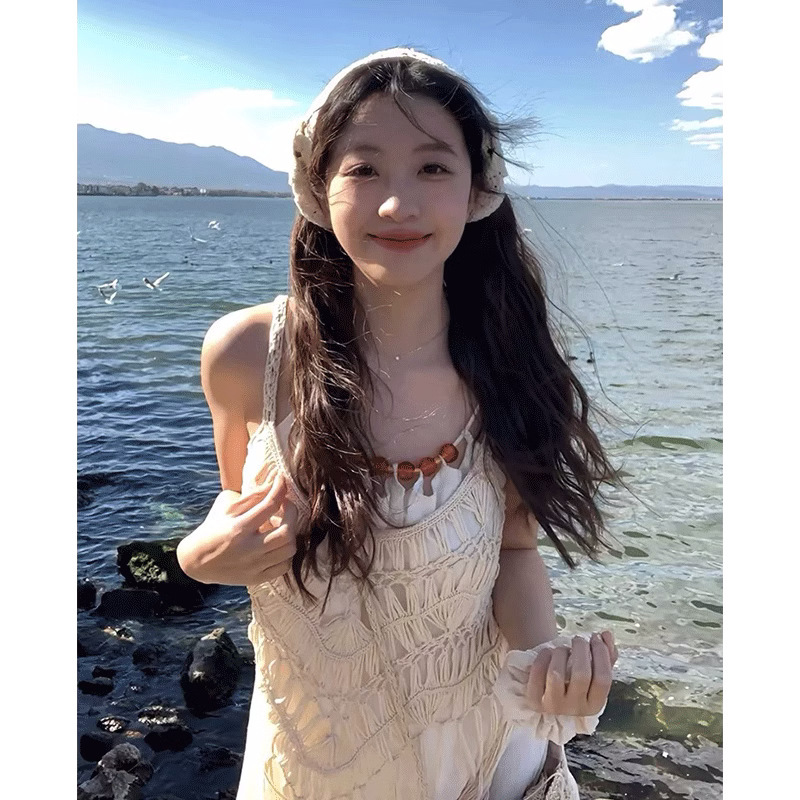 해변 휴일 스타일 할로우 슬링 원피스 여성 의류 여름 프랑스 틈새 차 브레이크 윈난 여행 원피스