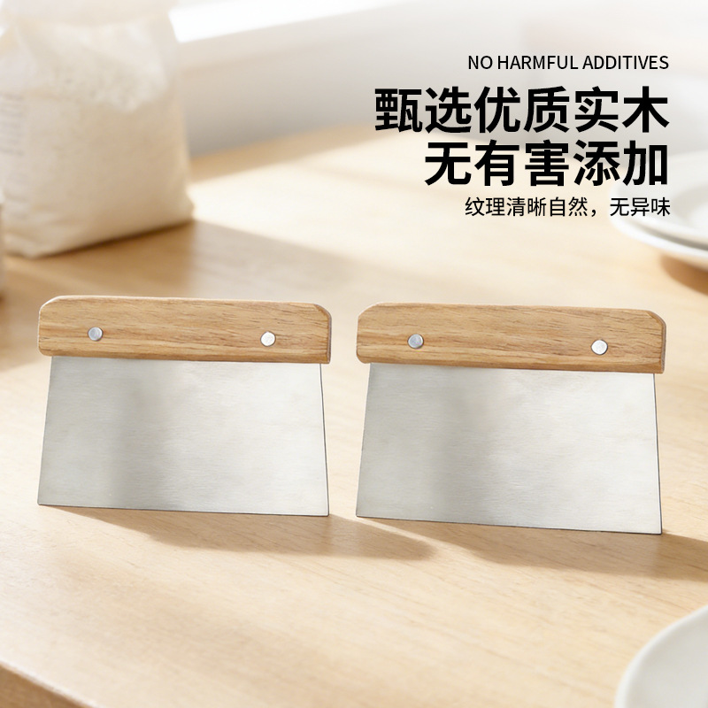 Cortador de masa de acero inoxidable con mango de madera, cortador de fideos de arroz, raspador de masa para pasteles, herramienta de repostería, engrosado