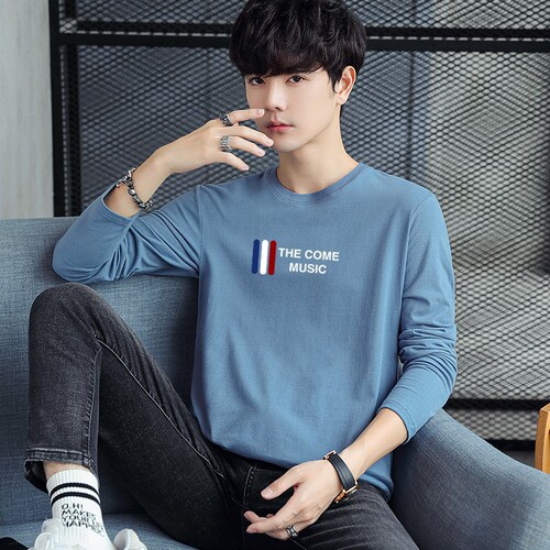 Spring and Autumn Large Size Long-Sleeve T-Shirt for Men, Casual Minimalist Ins Style, Mid-Youth Men's Versatile T-Shirt Base Shirt, Trendy