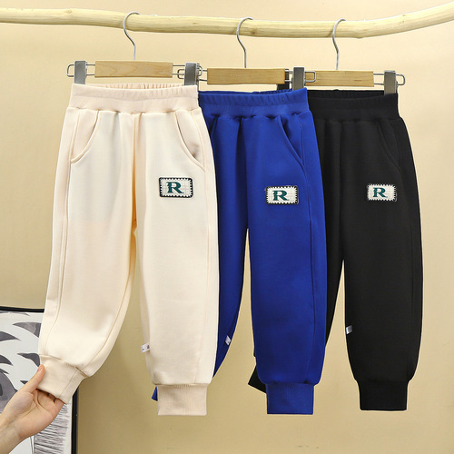 Children's velvet casual pants new winter thickening medium and large children's leggings pants for boys and girls sports warm long sweatpants