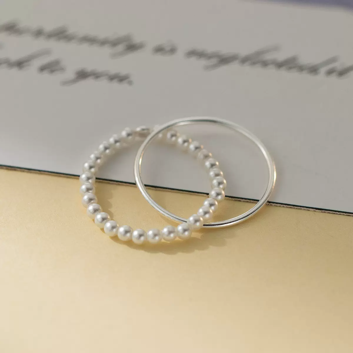 纳兰 S925清新甜美风设计感简约双层施家珠素圈戒指R02115