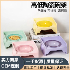 猫の碗の双碗の陶磁器の四角の碗の猫は水を飲む碗でひっくり返しにくいです。