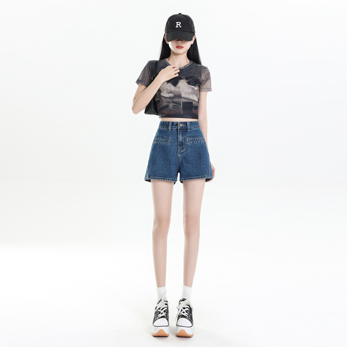 女性用リボンデニムショートパンツ、2025年夏の新作、小柄な人向けのゆったりとしたワイドレッグホットパンツ|undefined