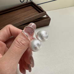 S925純銀韓版拉絲質感圓球基礎款設計耳環簡約時髦個性耳飾品批發