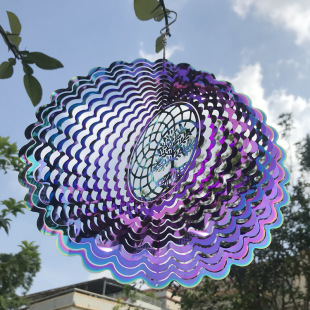 Colorful Wind Turning 3D Rotating Tree of Life Light and Shadow Metal Stainless Steel Mirror Light Wind Chime Amazon Cross-Border E-Commerce Supply