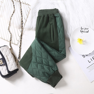 Real shot 2024 winter new loose casual plus size stitching warm outer wear pants cotton padded padded pants women