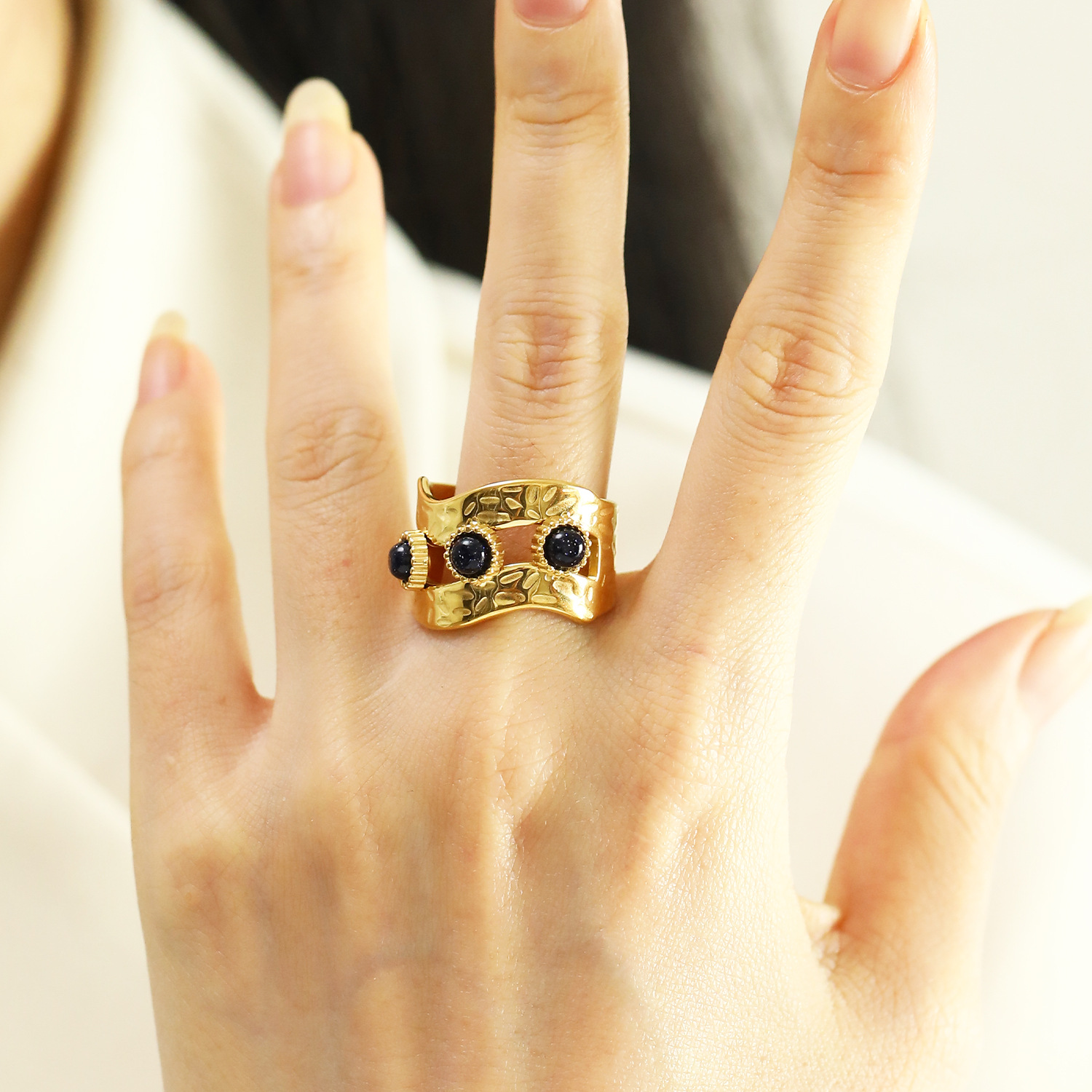 12g Weight Real Gold Plated Plating Material Open Rings Classification Adjustable Ring Size 1 Piece Quantity Casual, Daily Occasion 304 Stainless Steel Material Geometric, Color Block Pattern Women's Gender Vintage Style Style Waterproof Non Tarnish, Plating Craft Real Gold Plated Geometric Color Block 304 Stainless Steel Vintage Style Waterproof Non Tarnish Open Rings 2