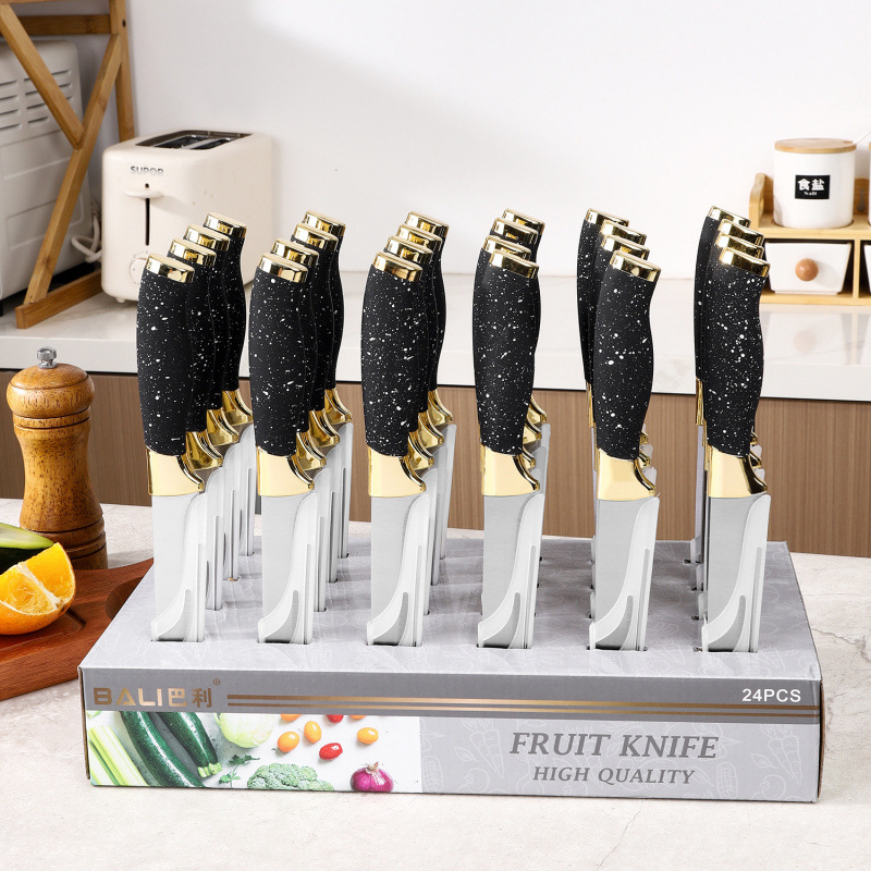 Venta caliente al por mayor juego de cocina cuchillo de caja de exhibición de acero inoxidable cuchillo de cocina con tapa de galvanoplastia doble juego de cuchillo de chef caja de regalo