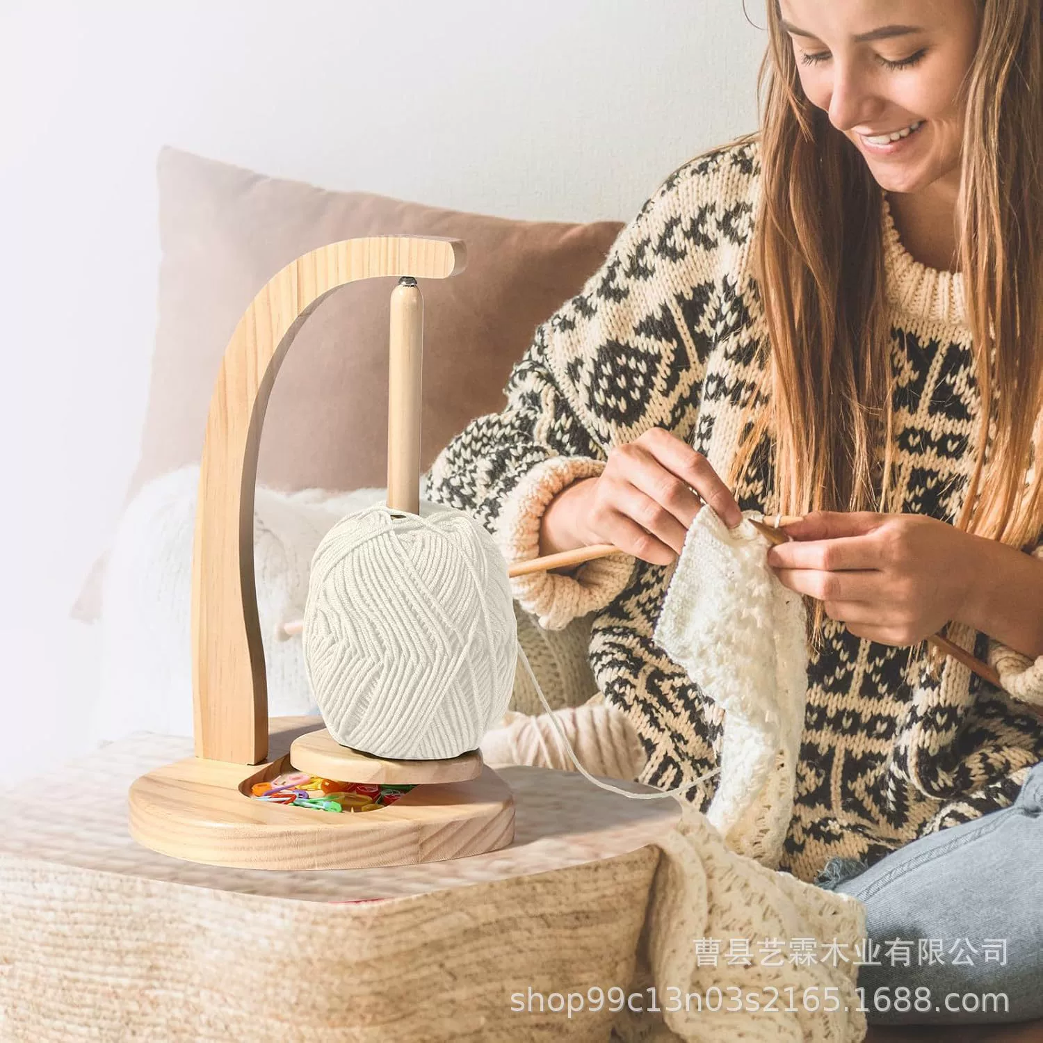 Деревянные магнитные держатели для пряжи Вертикальная виселица для пряжи Гладкий вращающийся вязаный крюк для шерсти держатель для швейных товаров