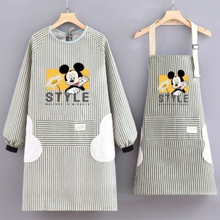 Fashion Cotton and Linen Anti-fouling Breathable Long-sleeved Apron Kitchen Household Overalls Adult Cooking Dirty-resistant Work Clothes Women