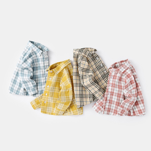 Baby Shirt for Boys - Spring and Autumn Infant Check Collar Shirt - Children's Stylish Long-Sleeve Cotton Autumn Outfit - New Trendy