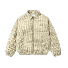 KAIZ凯众2025冬季新款美式复古翻领格子棉衣男士高街宽松加厚棉服