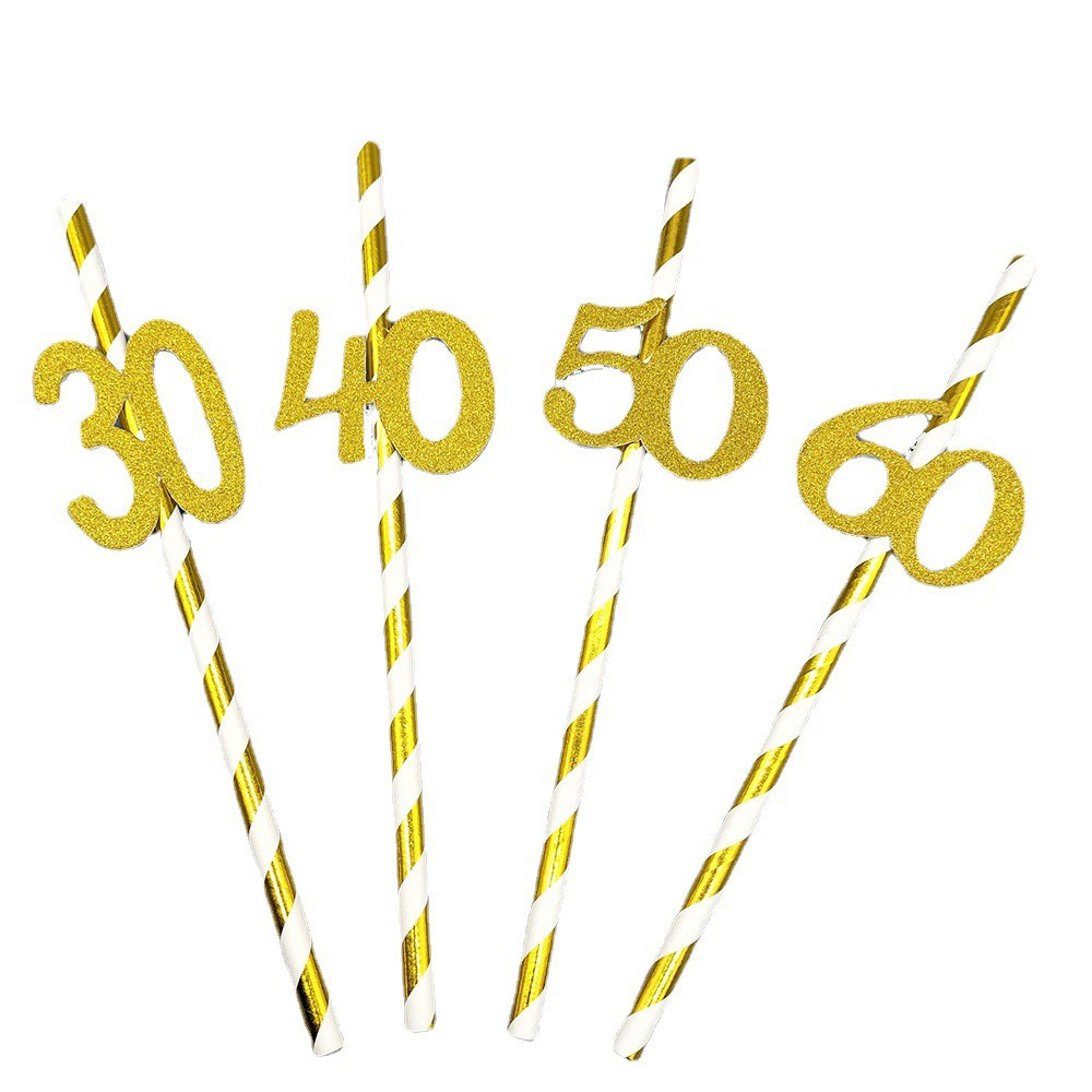 En stock tarjeta digital paja 30 40 50 60 cumpleaños fiesta postre pastel decoración papel paja