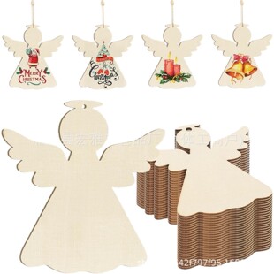 Angel Wooden Christmas Ornament Painting Decoration Paper Cutting DIY Blank Unfinished Christmas Tree Plate Pendant