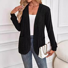 B 92012 Casual Solid Color Striped Cardigan ��ɫ��������