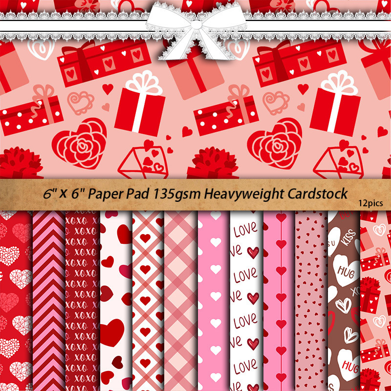 12 sheets of journal background paper with Valentine's Day heart images, decorative background paper for journaling, pink-toned grid collage 12 sheets of journal background paper with Valentine's Day heart images, decorative background paper for journaling, pink-toned grid collage
