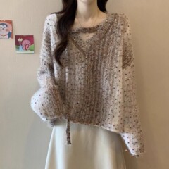 2025秋季新款女装韩系胖MM女士针织衫软糯慵懒风长袖上衣女A7448