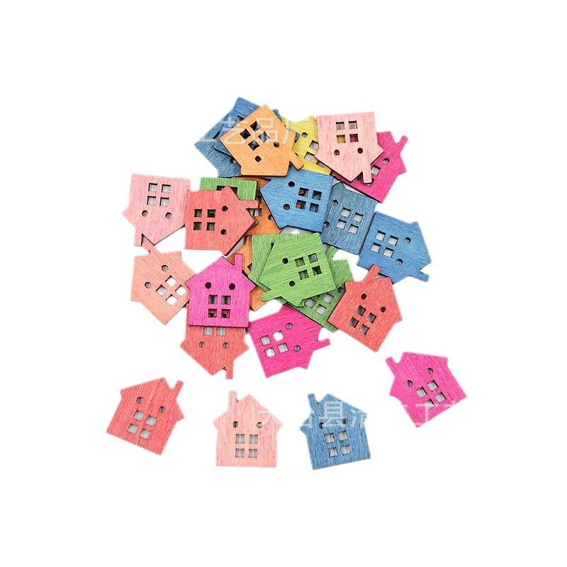 22mm madera retro casa botón de madera decoración de bricolaje decoración colorida forma de casa decoración ecológica pieza de madera decorativa
