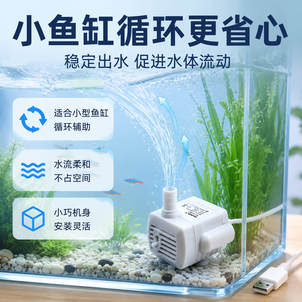 Fish tank USB submersible pump bottom suction water self -stop pump filter low pressure 5V mini pet change pump 2