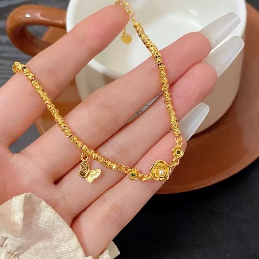 Ny kinesisk stil gammel metode sand guld flash rose sommerfugl armbånd lys luksus mode kobber guldbelagt gave kæreste_voghion.com