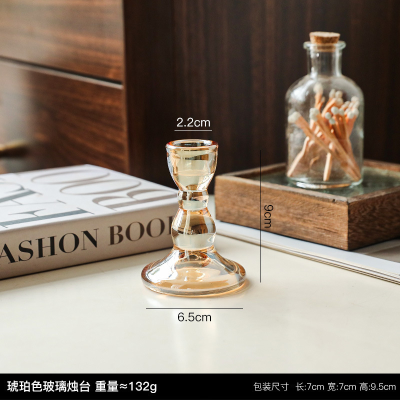 フレンチインスタ中古透明ガラス燭台置物ロマンチックキャンドルディナー燭台道具家庭装飾品|undefined