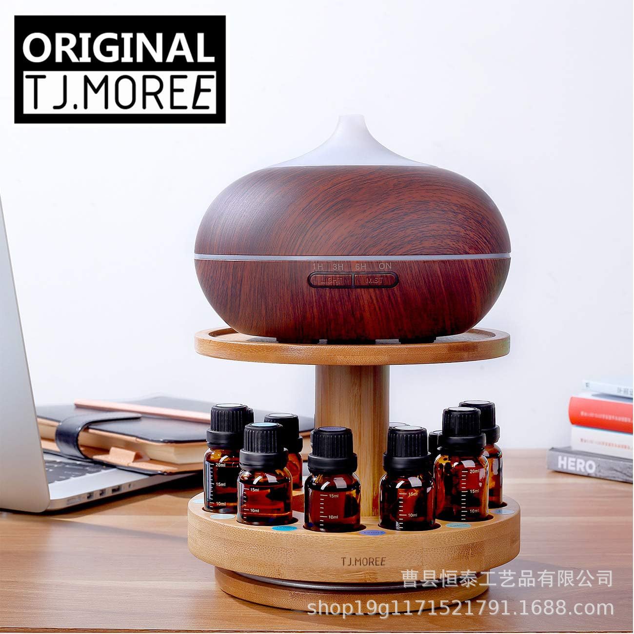 跨境电商旋转实木精油收纳架精油木盒香薰精油摆件双层精油展示架