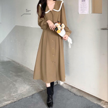 法式小众森系茶歇裙长款秋冬季新款高腰显瘦娃娃领赫本风连衣裙女