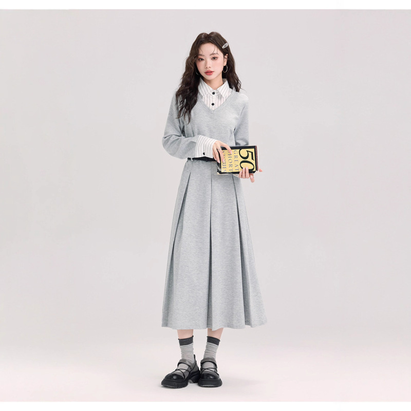 韩系高级感深秋初冬入秋穿搭一整套连衣裙子女春季装2025新款长裙|undefined