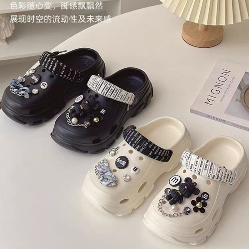 Women's Summer Outer Wearing Slip-Resistant, Versatile, Heeled, Loafers with Thick Platform and Rounded Toe Sandals