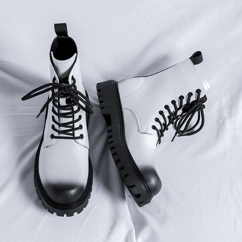 Men's British Style Leather Motorcycle Boots With Side Zip_voghion.com