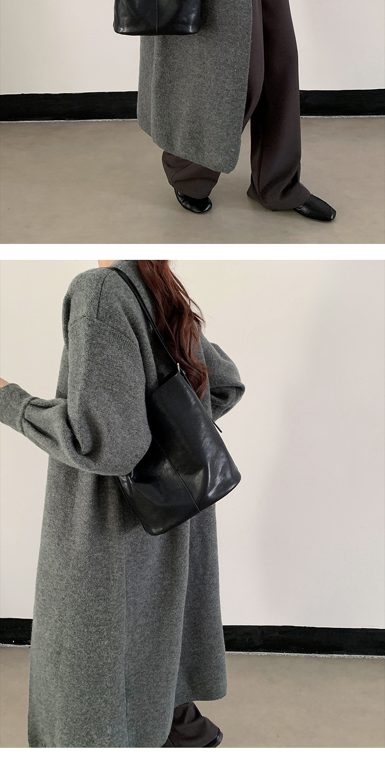 【 Vera pelle da donna 】 Borsa a secchiello monospalla in pelle bovina conciata al vegetale leggera e di lusso alla moda, sensoriale di alta qualità_voghion.com