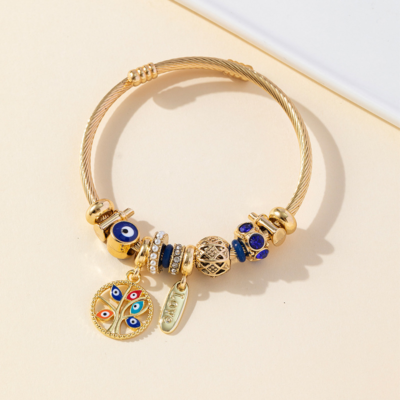 Panjia brazalete Dora DIY cuentas explosivas transfronterizas ojos del diablo colgante árbol de vida perla brazalete de acero con diamantes
