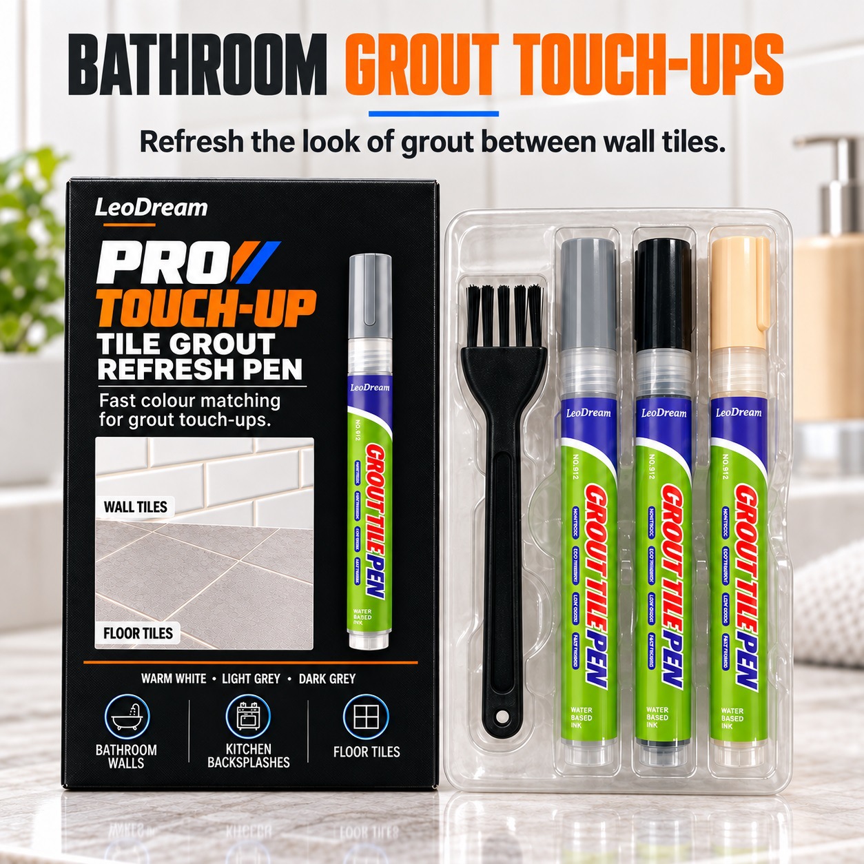 Tile grout repair pen, waterproof grout filler, color touch-up pen for bathroom and kitchen floor and wall tiles, used for renovating and coloring grout lines
